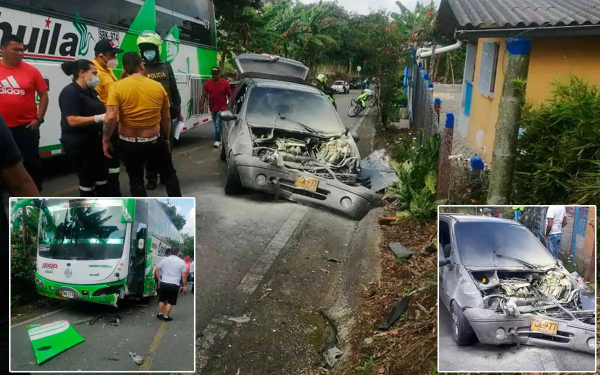 choque de un bus con automóvil en la vía Quimbaya - Filandia