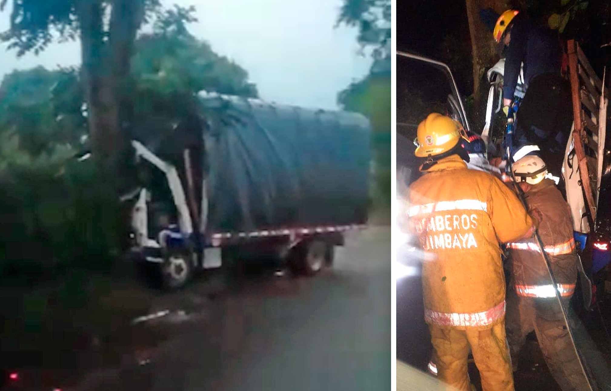 Aparatoso accidente de camión en la vía Montenegro - Quimbaya