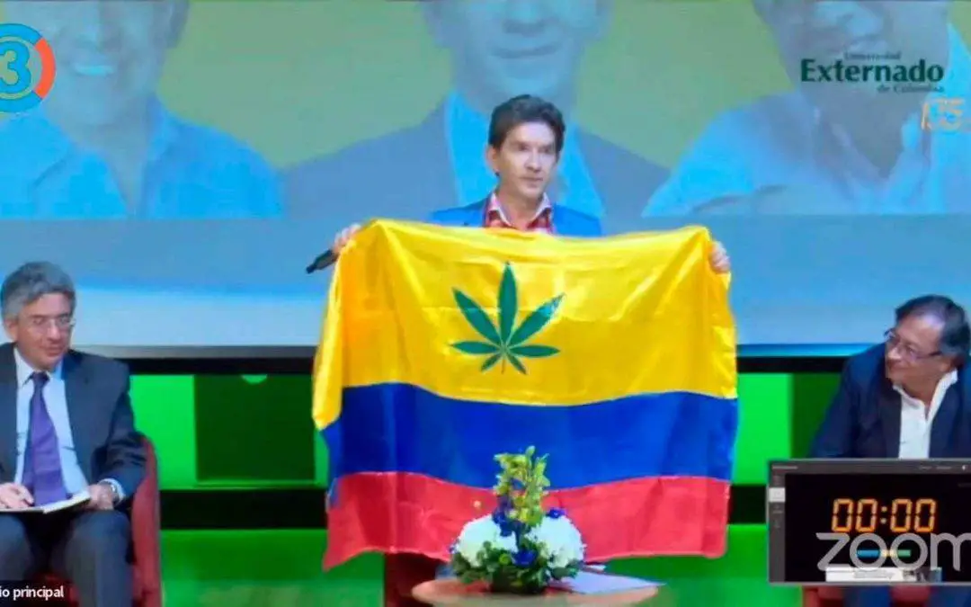 hoja de marihuana en bandera de Colombia