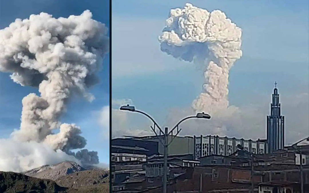 Volcán del Ruiz arrojó enorme columna de vapor y cenizas