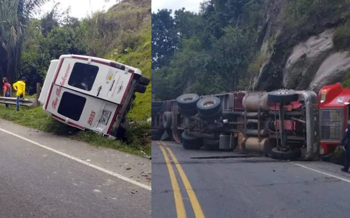 accidente entre tractomula y bus en vía La Tebaida - La Paila