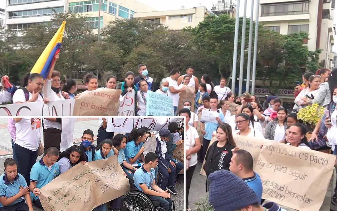 Protesta de familias de personas con discapacidad por abandono de la gobernación del Quindío