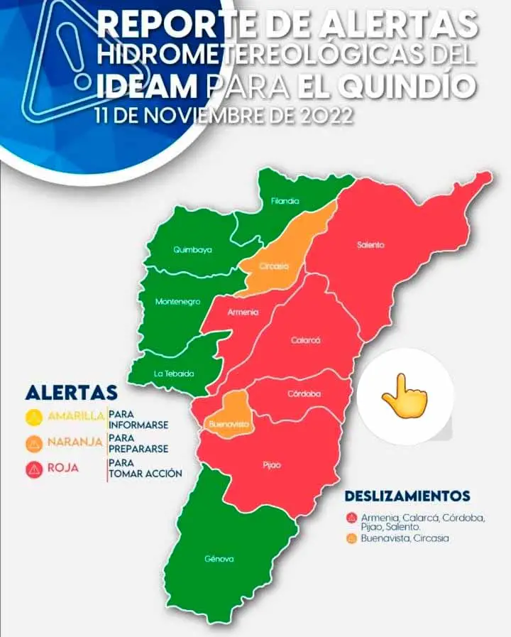 Alerta roja en 5 municipios quindianos