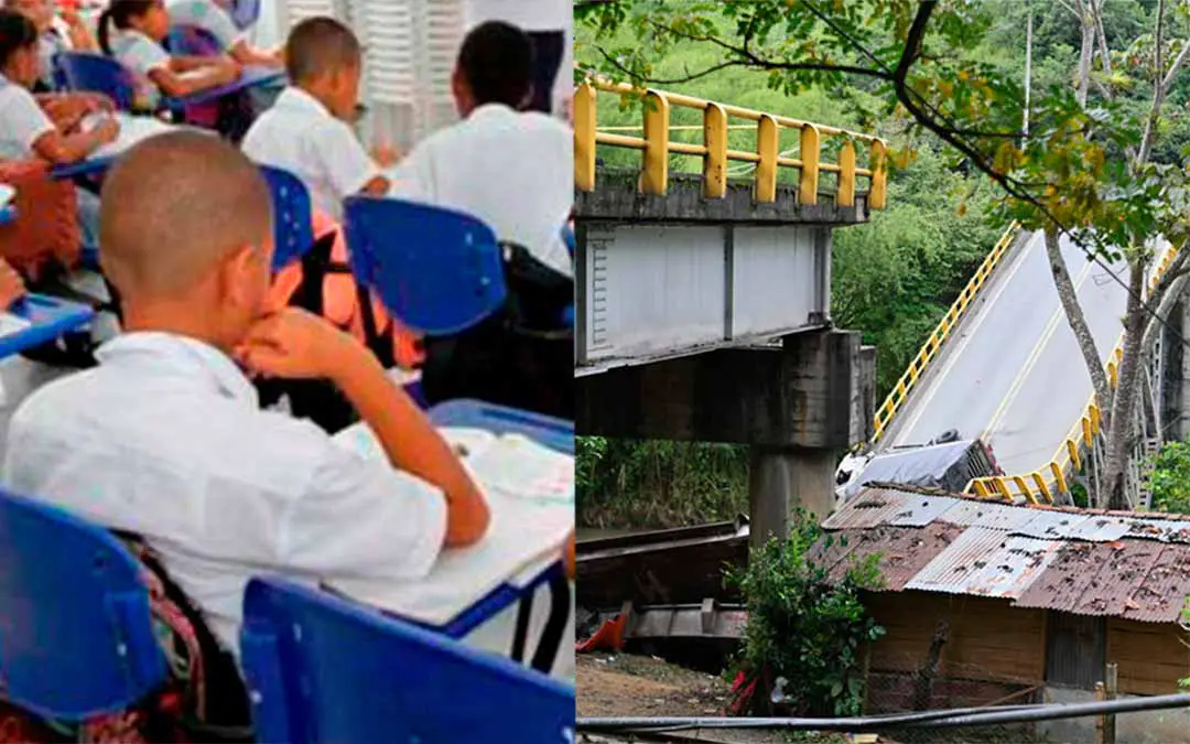 estudiantes de colegio en La Tebaida perjudicados por caída del puente El Alambrado