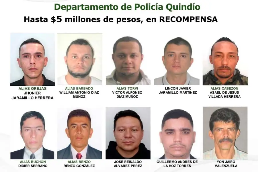 delincuentes más buscados en el Quindío