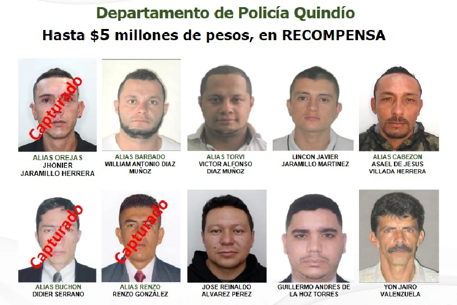 delincuentes más buscados en el Quindío